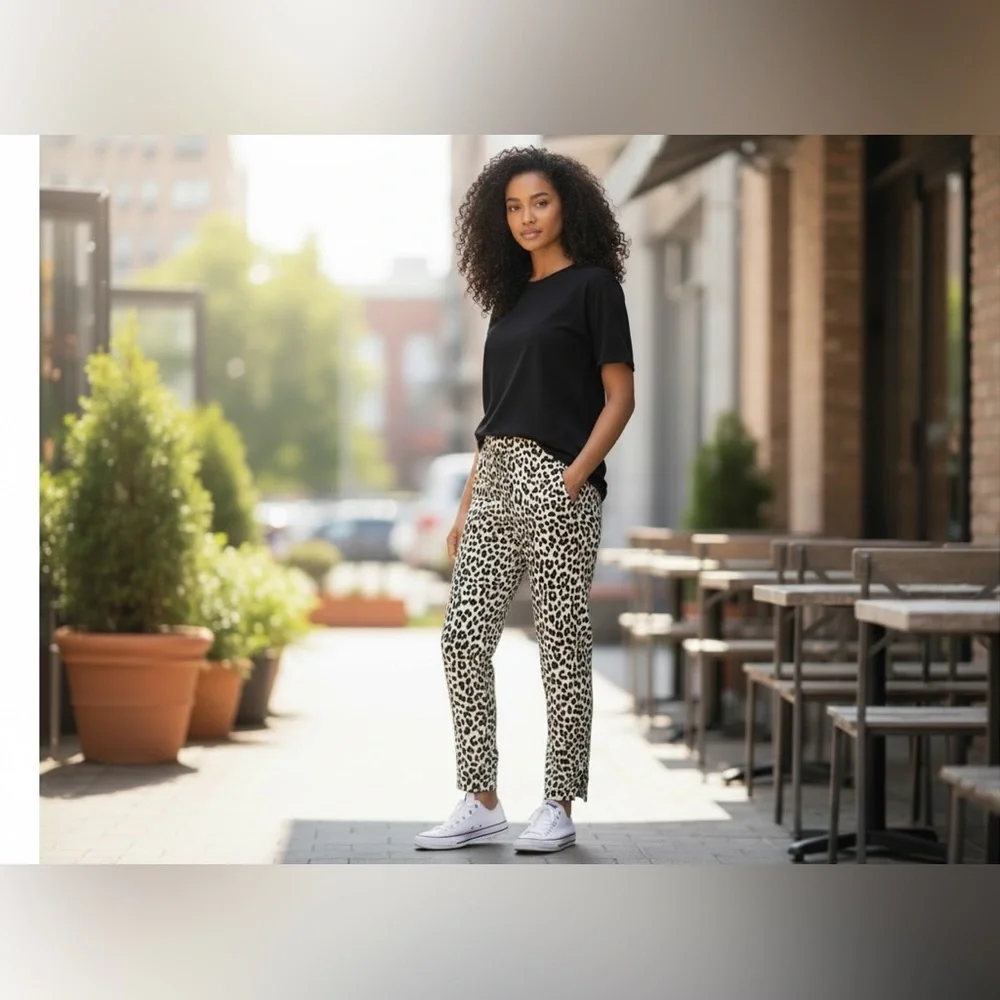 J.Crew Linen Leopard Print Pants Size 4 Tall Relaxed Lightweight Animal‎ Print
